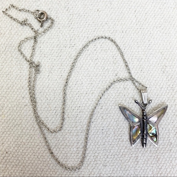 Jewelry - Sterling silver Abalone Butterfly Necklace Mexico